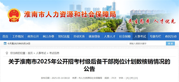 關(guān)于淮南市2025年公開招考村級(jí)后備干部崗位計(jì)劃數(shù)核銷情況的公告